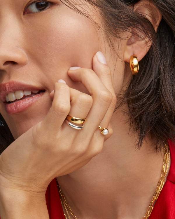 Alani 18k Gold Vermeil Metal Huggie Earrings - view 2