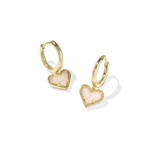Ari Heart Gold Huggie Earrings in Rose Quartz