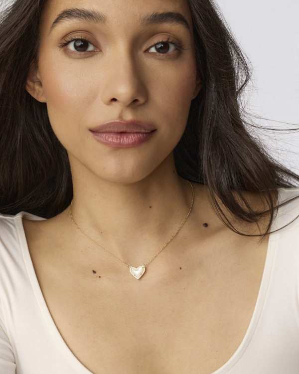 Ari Heart Gold Pendant Necklace in Ivory Mother-of-Pearl - alternate view