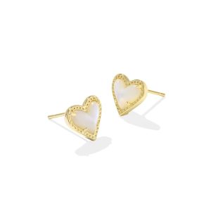 Ari Heart Gold Stud Earrings in Ivory Mother-of-Pearl
