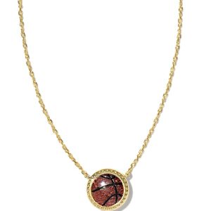 Basketball Gold Short Pendant Necklace in Orange Goldstone