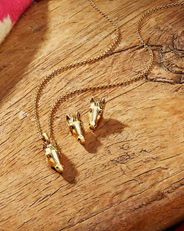 Beau Horse Pendant Necklace in Vintage Gold - alternate view