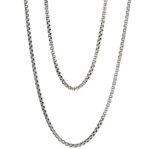 Beck 22" Thin Round Box Chain Necklace in Oxidized Sterling Silver - alternate view
