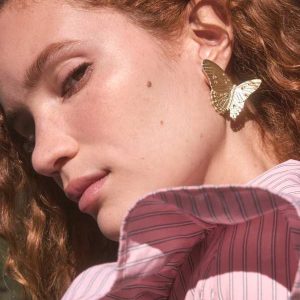 Cailey Butterfly Gold Statement Stud Earrings - view 2