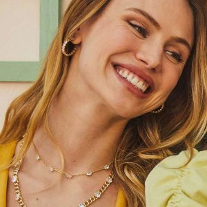Cailin Gold Crystal Strand Necklace in White CZ - alternate view