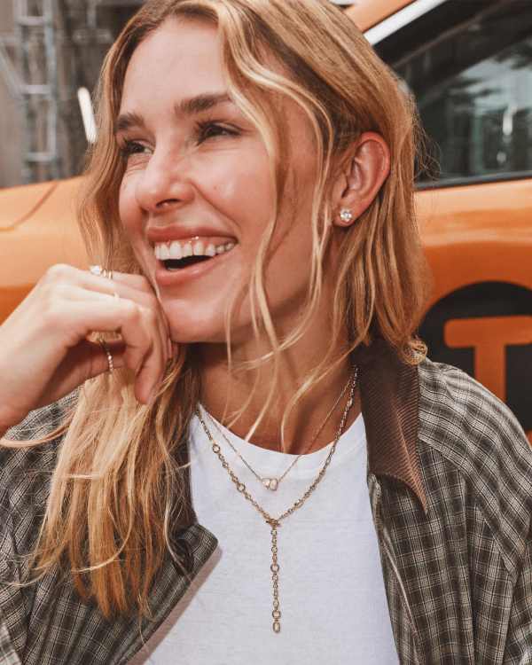 Cailin Gold Crystal Stud Earrings in White CZ - view 2
