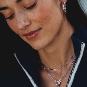 Courtney Silver Enamel Link and Chain Necklace - alternate view