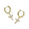 Cross Gold Crystal Huggie Earrings