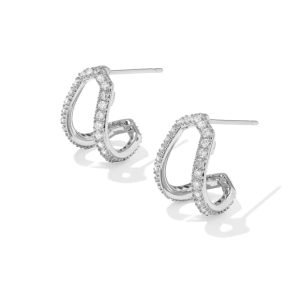 Daphne Pave Silver Huggie Earrings - view 2
