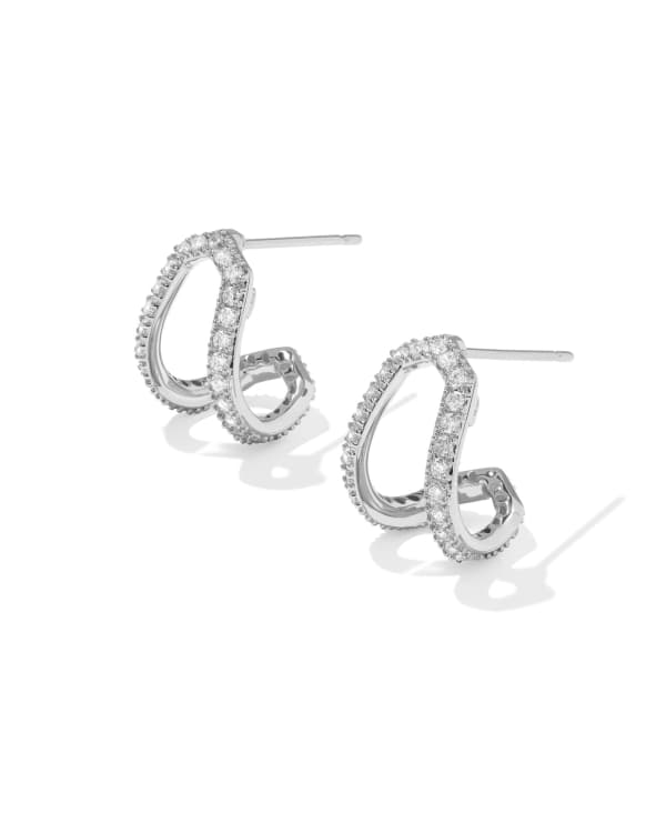 Daphne Pave Silver Huggie Earrings - view 2