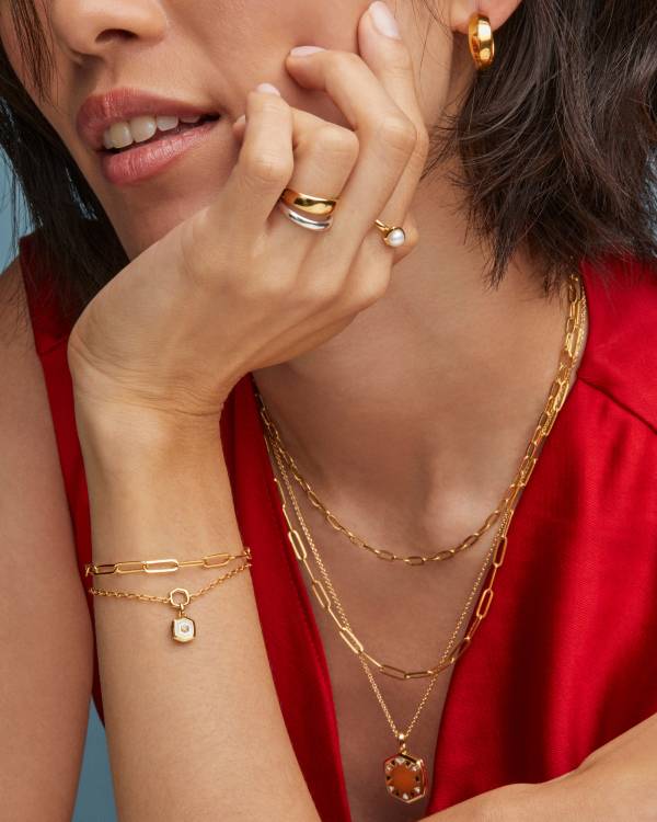 Davie 18k Gold Vermeil Stone Link and Chain Bracelet - view 2