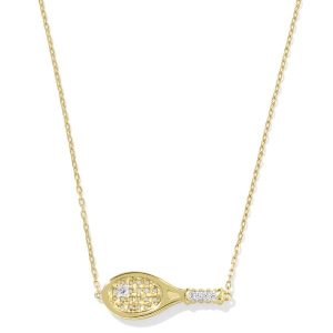 Diamond Accent Tennis Racket 14k Yellow Gold Necklace