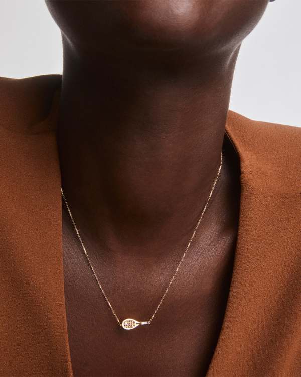 Diamond Accent Tennis Racket 14k Yellow Gold Necklace - alternate view
