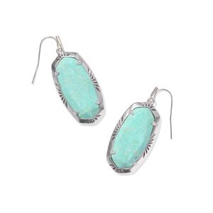 Elle Vintage Silver Etch Frame Drop Earrings in Sea Green Chrysocolla