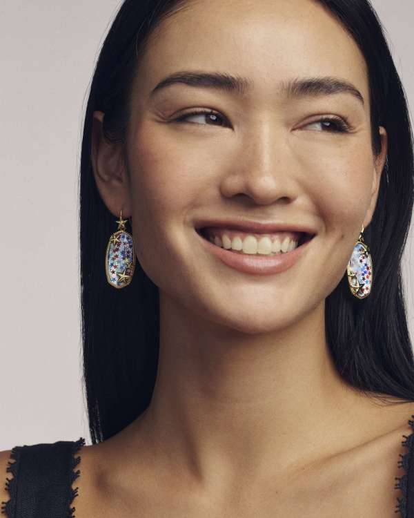 Elle Multi Star Gold Drop Earrings - view 2