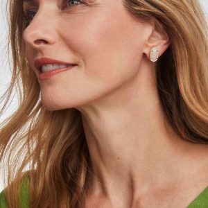 Ellie Gold Stud Earrings in Rose Quartz - view 2