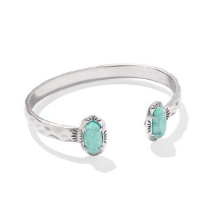 Elton Vintage Silver Etch Frame Cuff Bracelet in Sea Green Chrysocolla