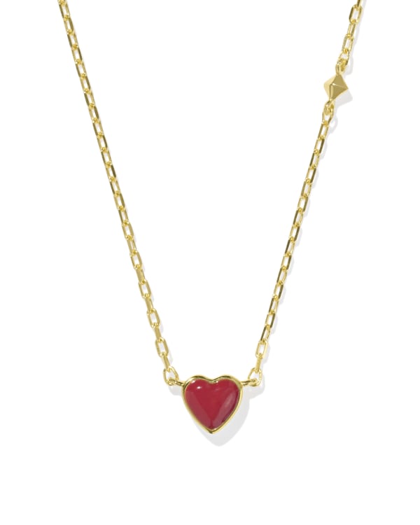 Enamel 18k Gold Vermeil Heart Pendant Necklace in Red Enamel