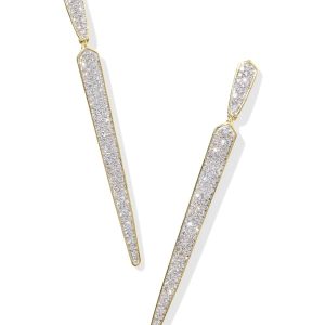 Spike 14k Yellow Gold Linear Earrings in White Diamond