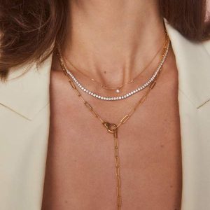 0.1 ct Floating Lab Grown White Diamond Pendant Necklace in 14k Yellow Gold - view 2