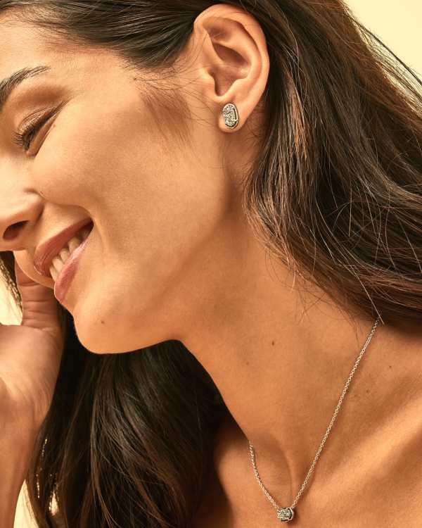 Grayson Silver Stud Earrings in Platinum Drusy - view 2