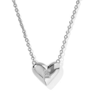 Ari Heart Letter E Silver Short Pendant Necklace - alternate view