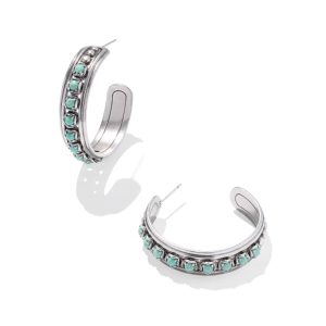 Ida Vintage Silver Hoop Earrings in Sea Green Chrysocolla