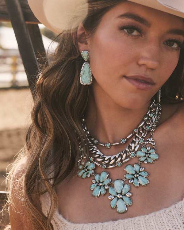 Ida Vintage Silver Long Strand Necklace in Sea Green Chrysocolla - alternate view