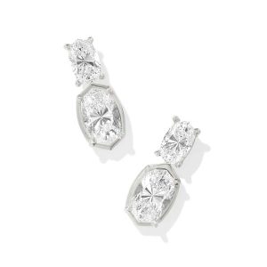 6 ct Lab Grown White Diamond Custom Elisa Drop Earrings in 14k White Gold