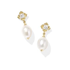 0.14 ct Lab Grown Diamond Dira 14k Yellow Gold Pearl Drop Earrings
