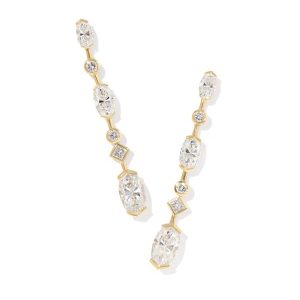 7.61 ct Lab Grown White Diamond Custom Elisa Linear 14k Yellow Gold Earrings