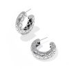 Bold Etched Oxidized Sterling Silver Hoop Earrings