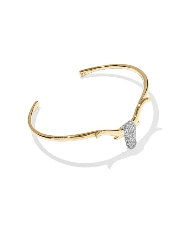 0.26 ct Large Pave Longhorn 14k Yellow Gold Cuff Bracelet