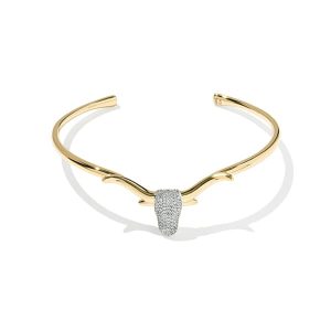 0.26 ct Large Pave Longhorn 14k Yellow Gold Cuff Bracelet - view 2
