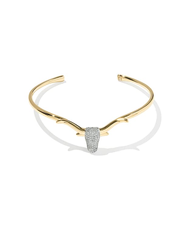 0.26 ct Large Pave Longhorn 14k Yellow Gold Cuff Bracelet - view 2
