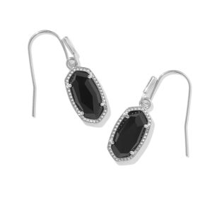 Lee Silver Drop Earrings in Black Opaque Glass