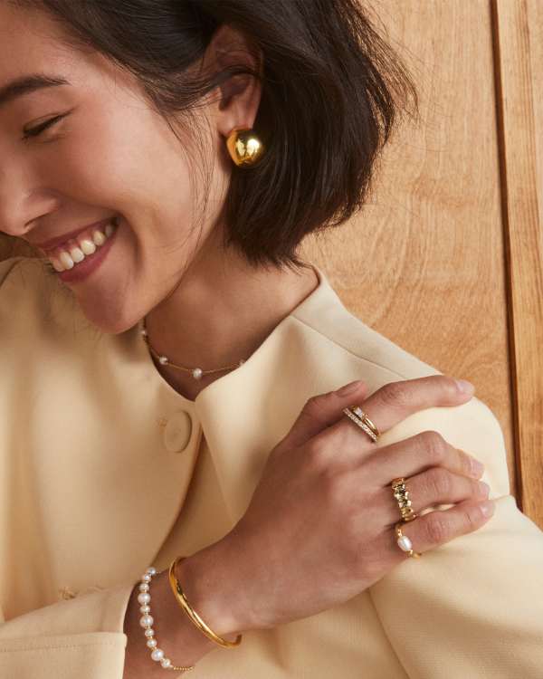Leighton Gold Pearl Band Ring in Freshwater Cultured Pearl - view 2
