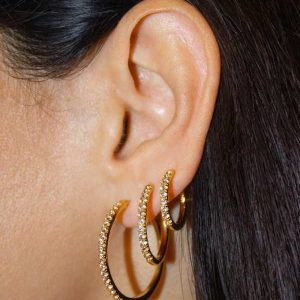 Mackenzie 18k Gold Vermeil Small Hoop Earrings in White Topaz - view 2