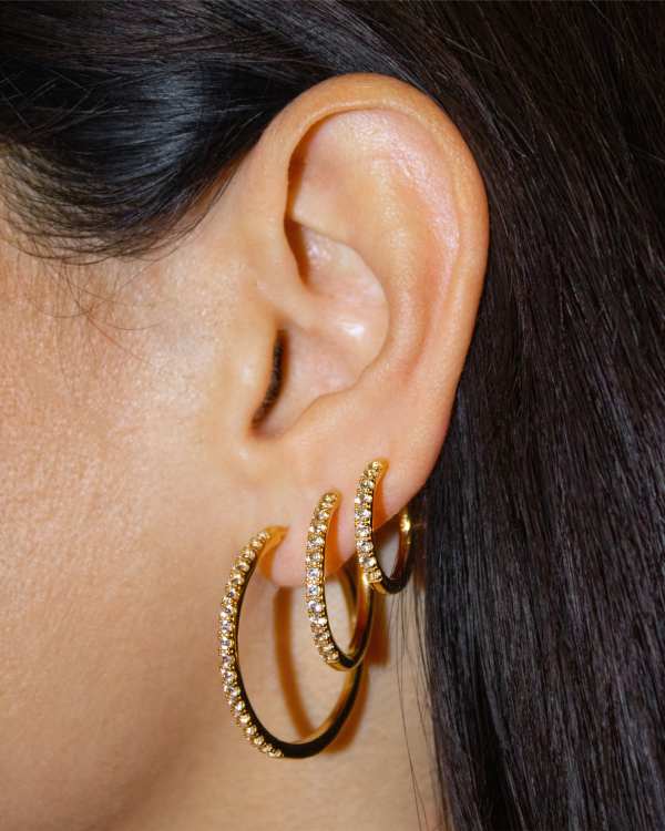 Mackenzie 18k Gold Vermeil Small Hoop Earrings in White Topaz - view 2