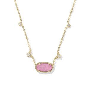 Disney | Kendra Scott Gold Mickey Mouse Elisa Short Pendant Necklace in Hot Pink Drusy