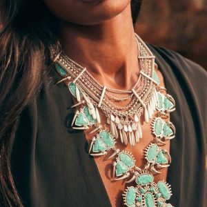 Odessa Vintage Silver Statement Necklace in Variegated Turquoise Magnesite - alternate view