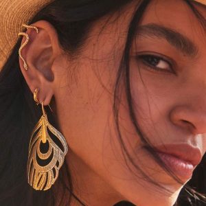 Phoenix Ear Climber Earrings in Vintage Gold - view 2