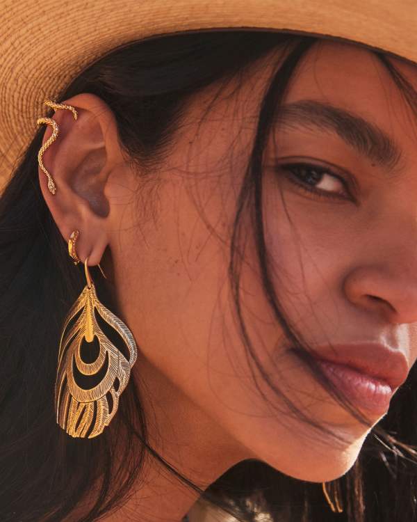 Phoenix Ear Climber Earrings in Vintage Gold - view 2