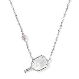 Pickleball Silver Short Pendant Necklace in Ivory Mother-of-Pearl