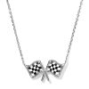 Checkered Flag Silver Short Pendant Necklace