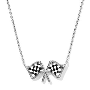 Checkered Flag Silver Short Pendant Necklace