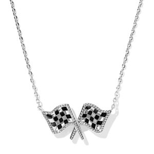Checkered Flag Silver Short Pendant Necklace - alternate view