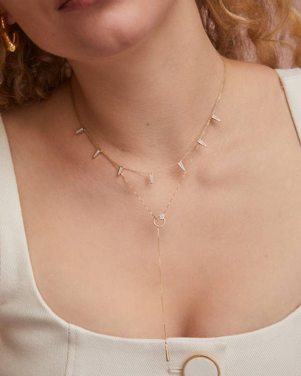 Small Spike 14k Yellow Gold Strand Necklace - alternate view