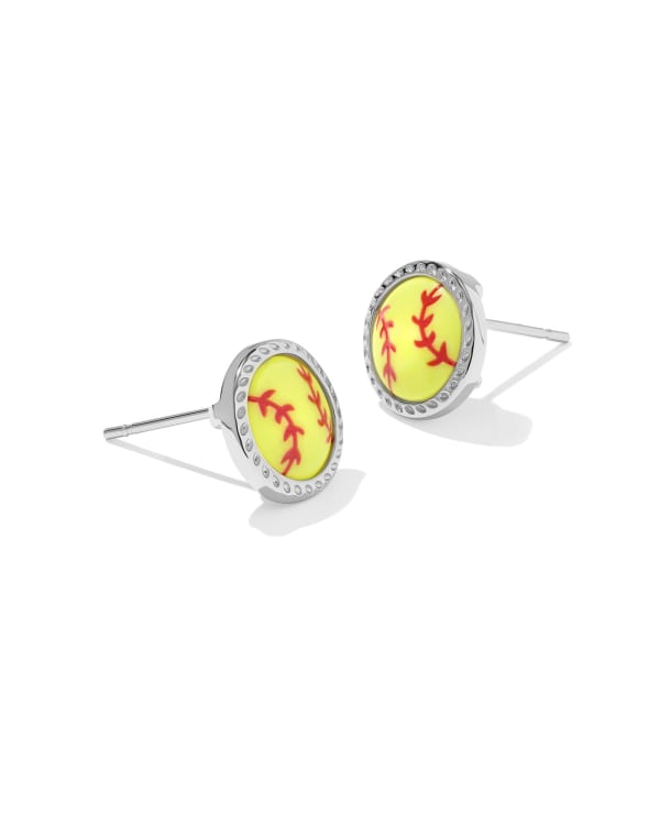 Softball Silver Stud Earrings