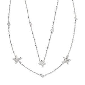 0.19 ct Star Cluster 14k White Gold Multi Strand Necklace in White Diamond